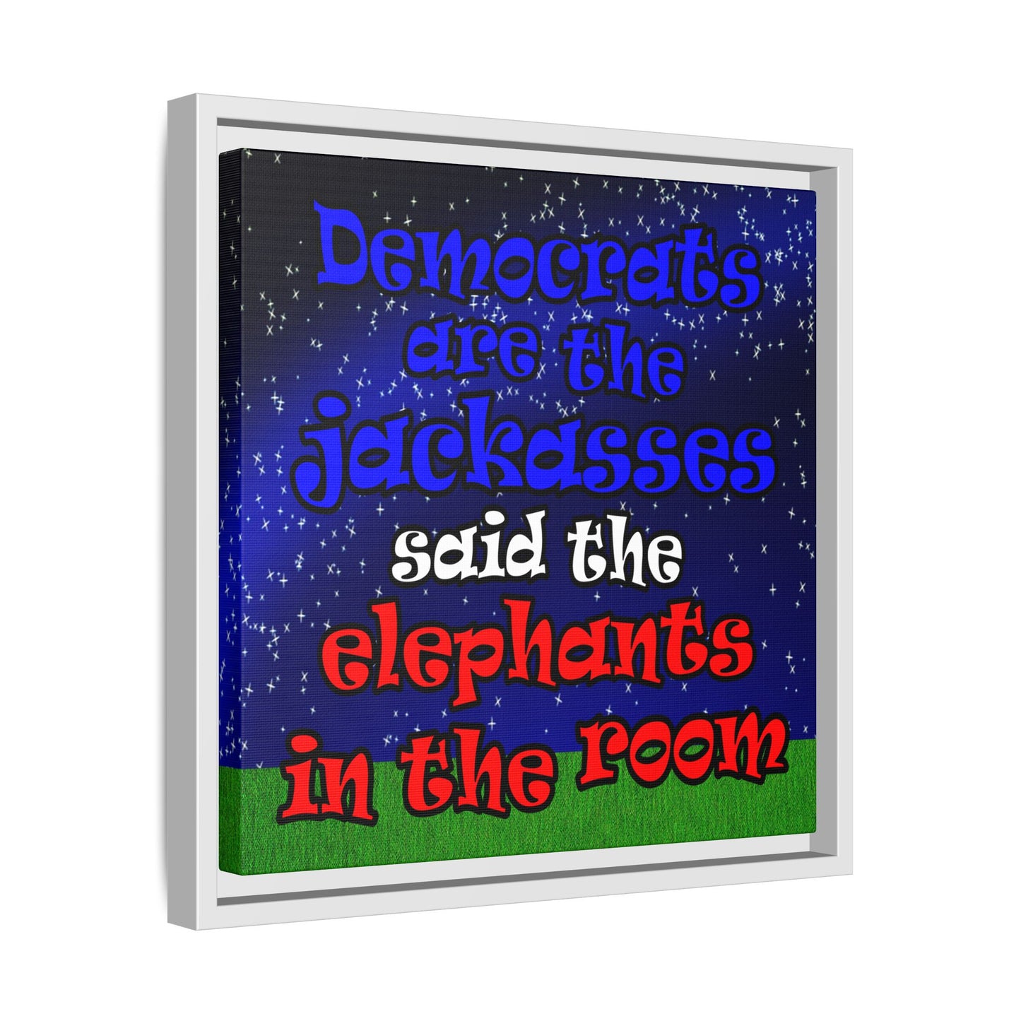 donkeys and elephants - framed canvas art ('snoops' background)