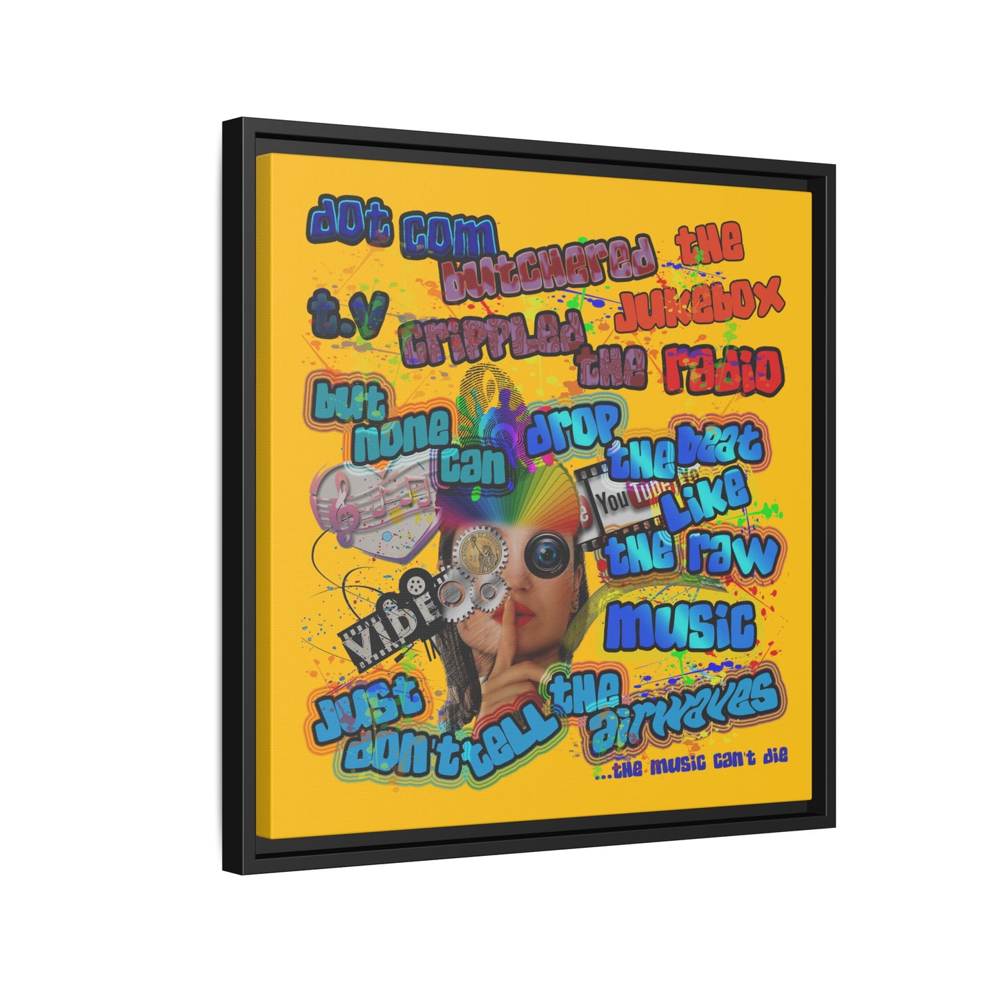 drop the beat - framed canvas art (yellow)