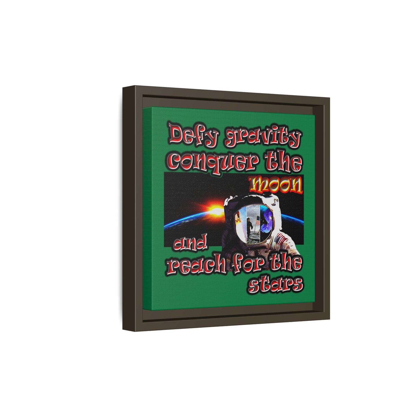 defy conquer reach - framed canvas art (dark green)