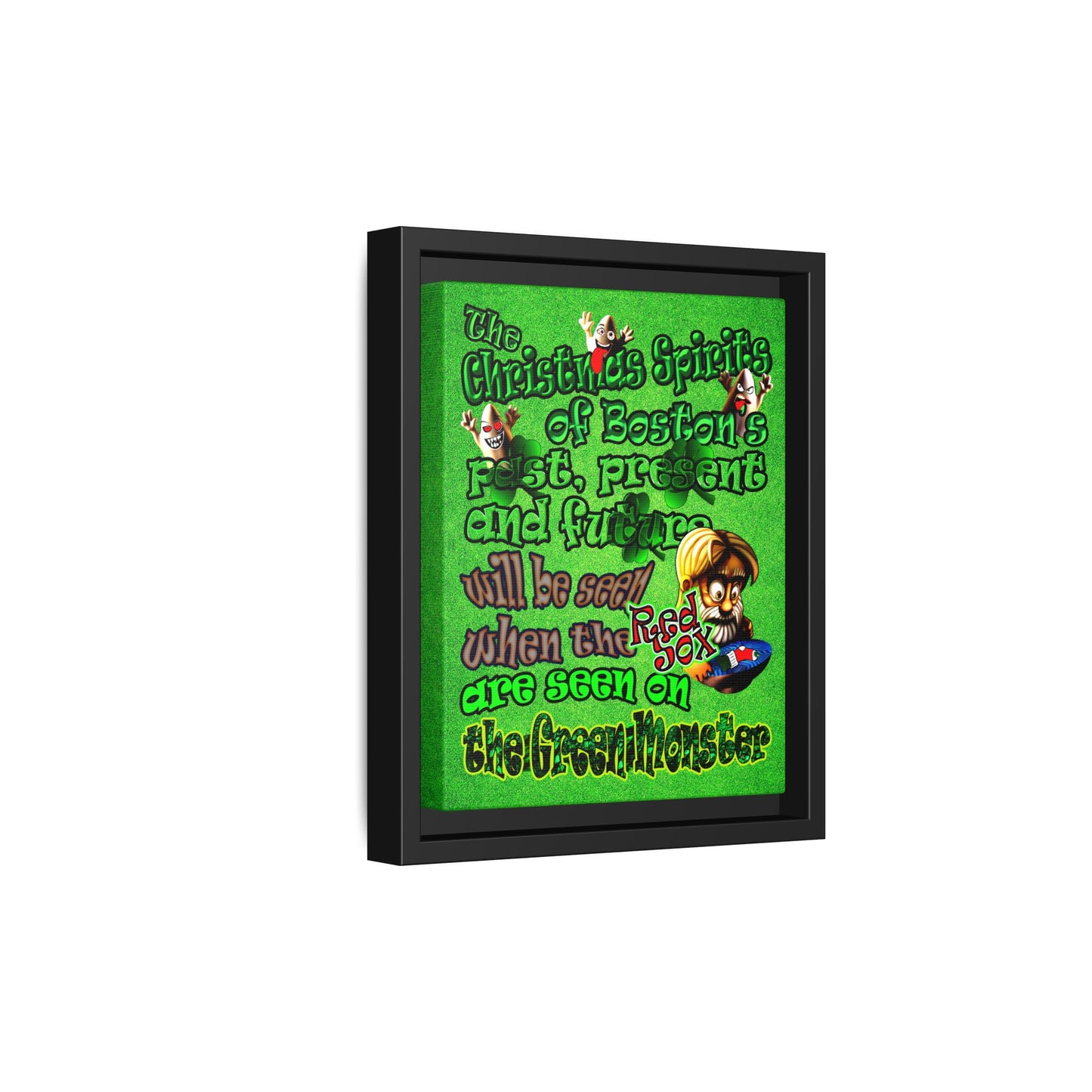 christmas spirits of boston - framed canvas art (green turf)