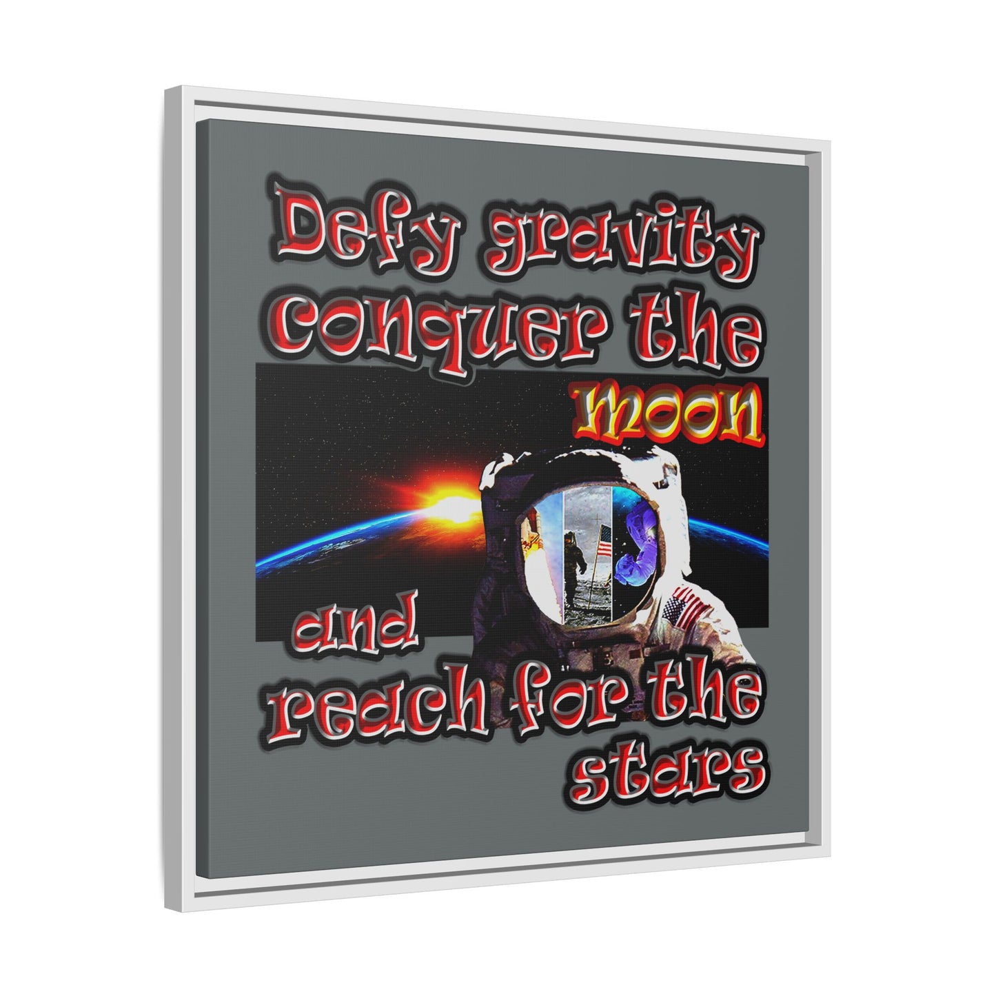 defy conquer reach - framed canvas art (dark grey)