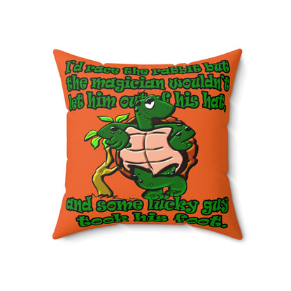 turtle race - Spun Polyester Square Pillow - (orange)