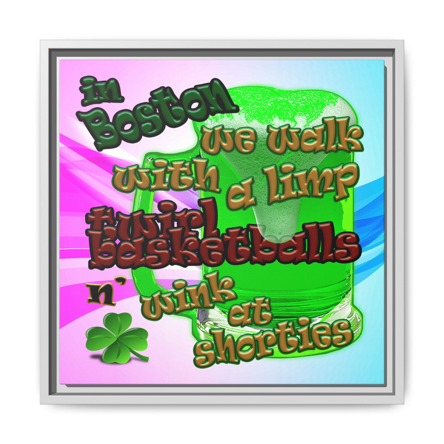 celtics logo - framed canvas art (light blue-pink wave)