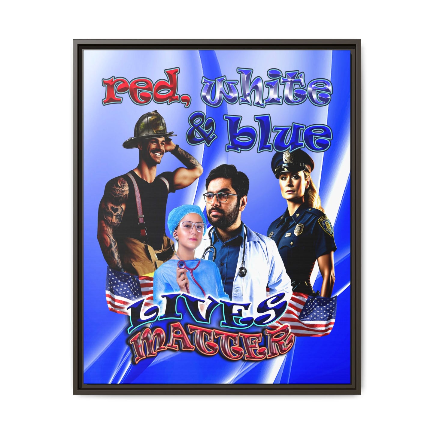 rw&b lives matter - framed canvas art (blue-white wave)
