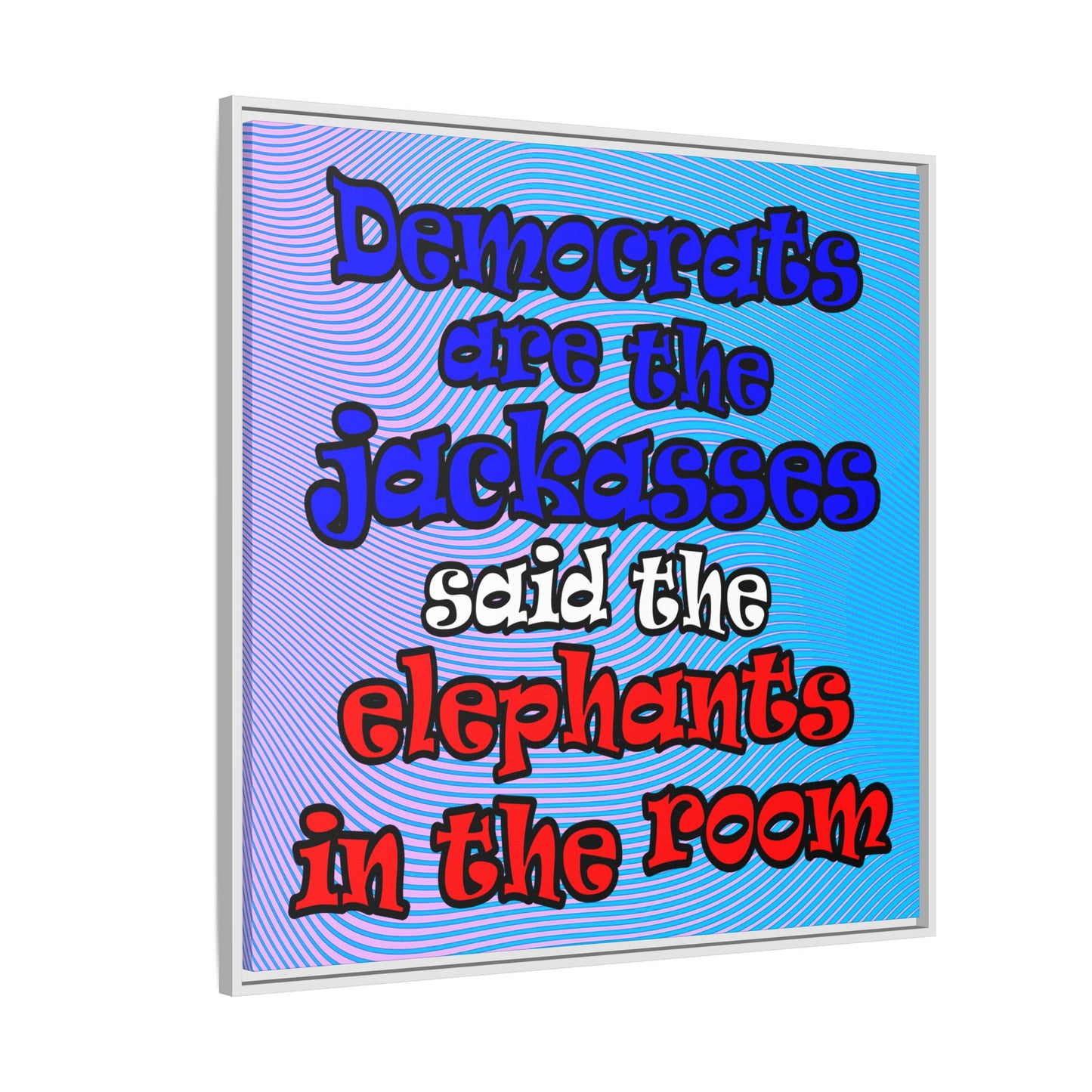 donkeys and elephants - framed canvas art (light blue-purple wave)