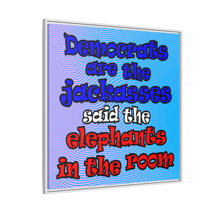 donkeys and elephants - framed canvas art (light blue-purple wave)