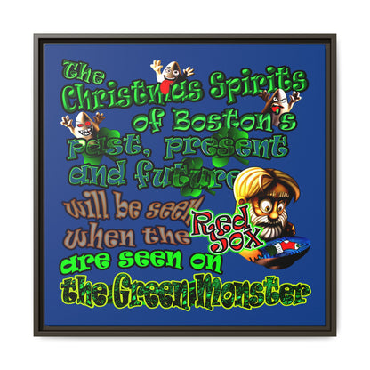 christmas spirits of boston - framed canvas art (dark blue)
