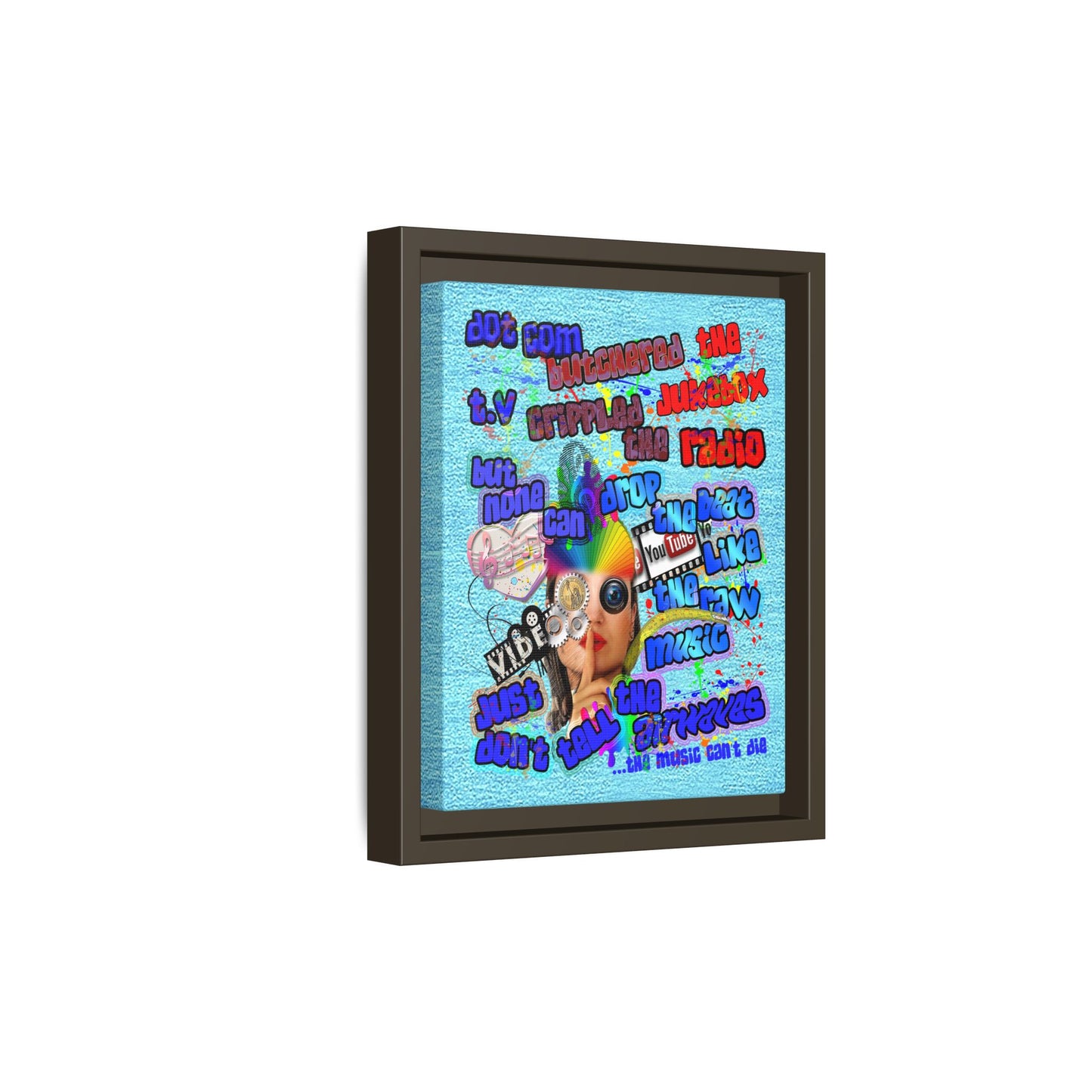 drop the beat - framed canvas art (faded blue)