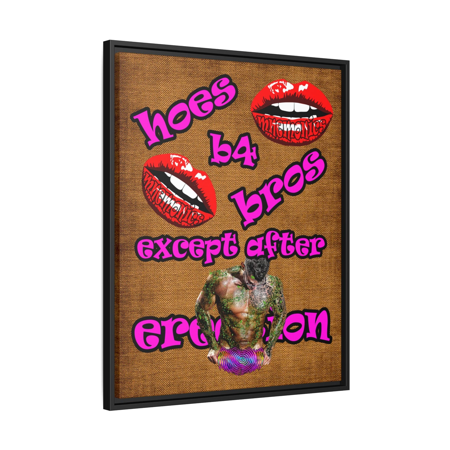 hoes b4 bros - framed canvas art (brown papyrus)