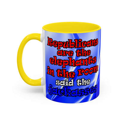 donkeys and elephants - Accent Mug (blue-white wave)