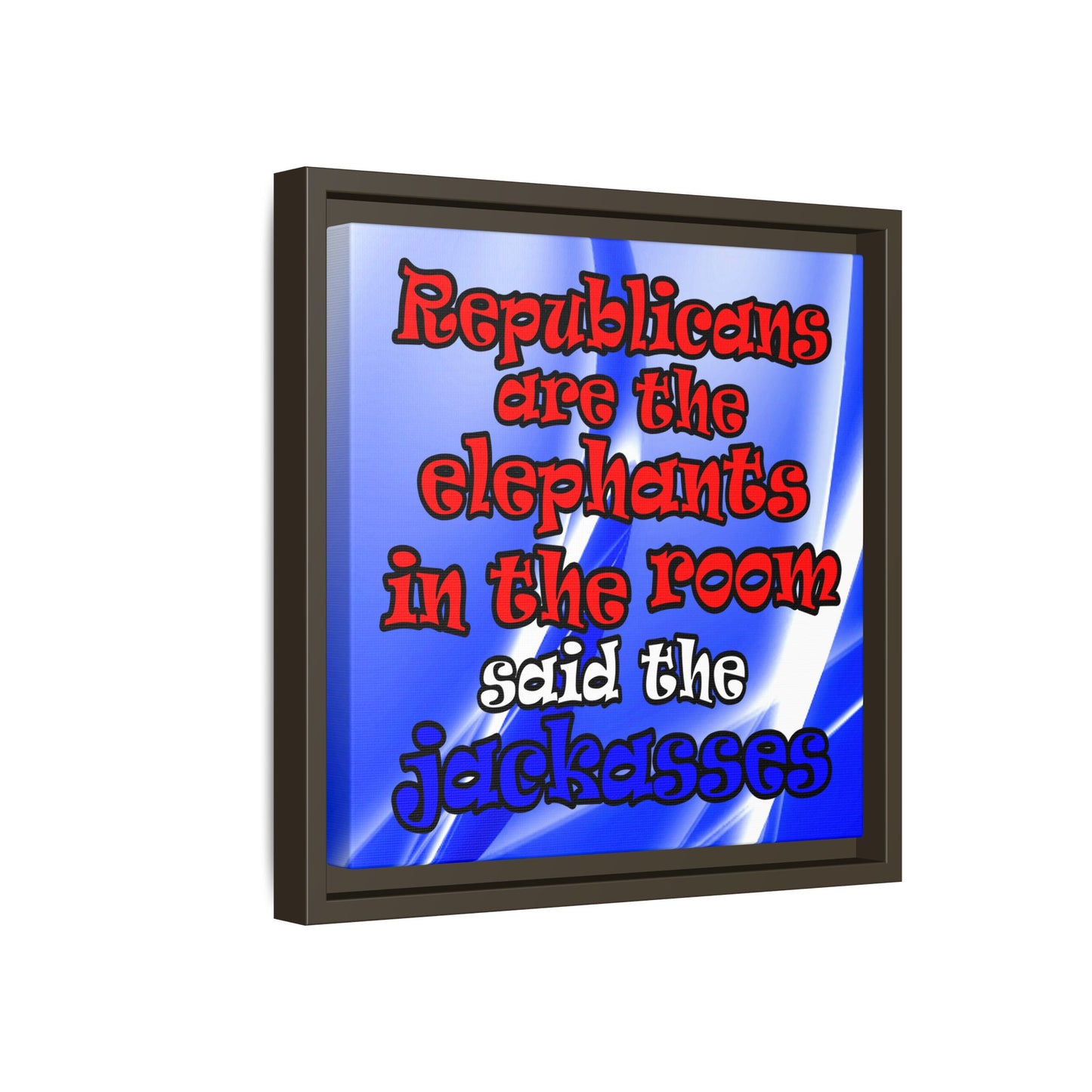 donkeys and elephants - framed canvas art (blue-white wave)
