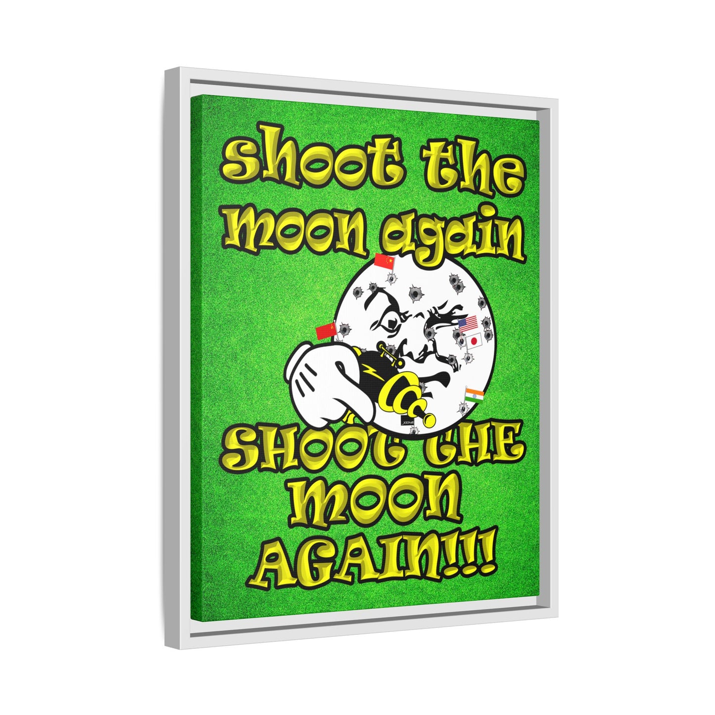 shoot the moon again - framed canvas art (green turf)