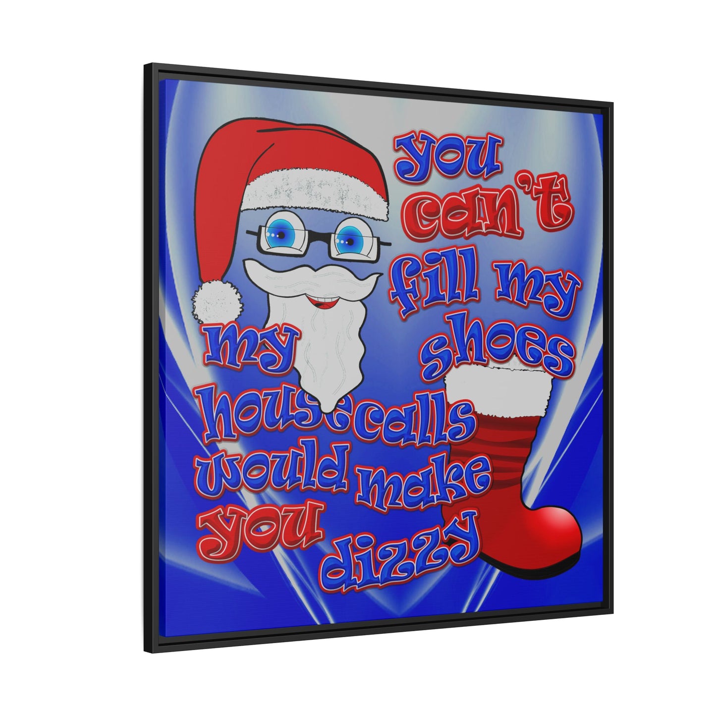santa's shoes - framed canvas art (blue-white wave)