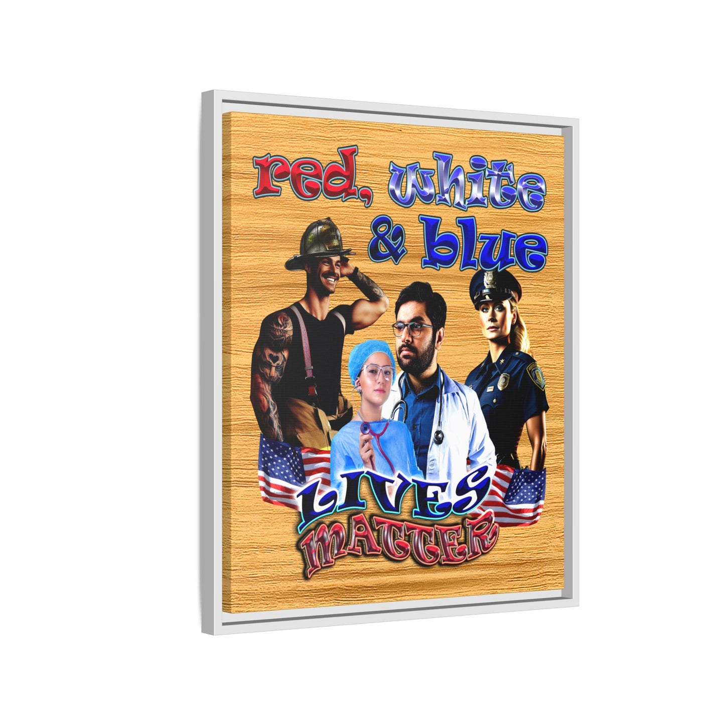 rw&b lives matter - framed canvas art (butterscotch wood finish)