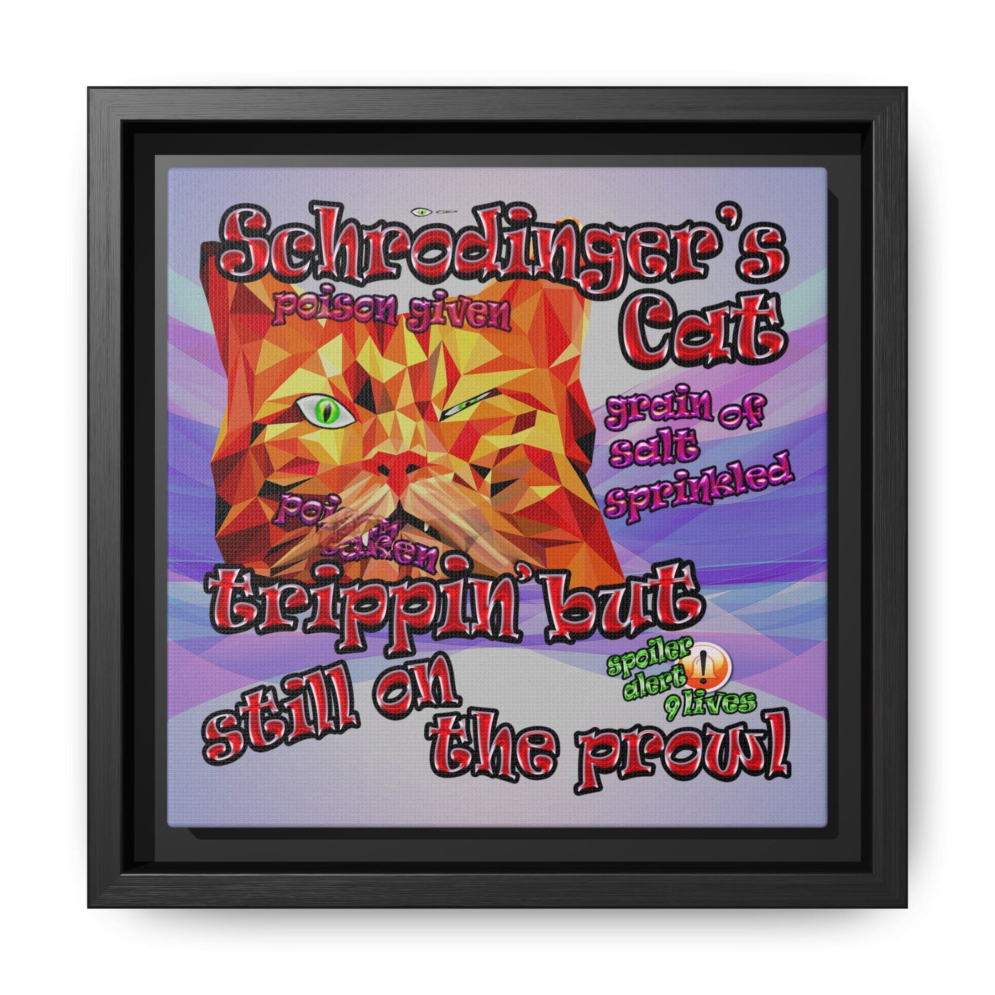 schrodinger's cat - framed canvas art (light blue-pink wave)