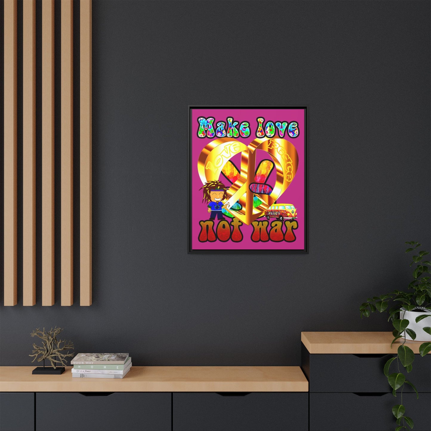 love peace - framed canvas art (pink)