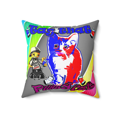 tag that - Spun Polyester Square Pillow - (rainbow split)