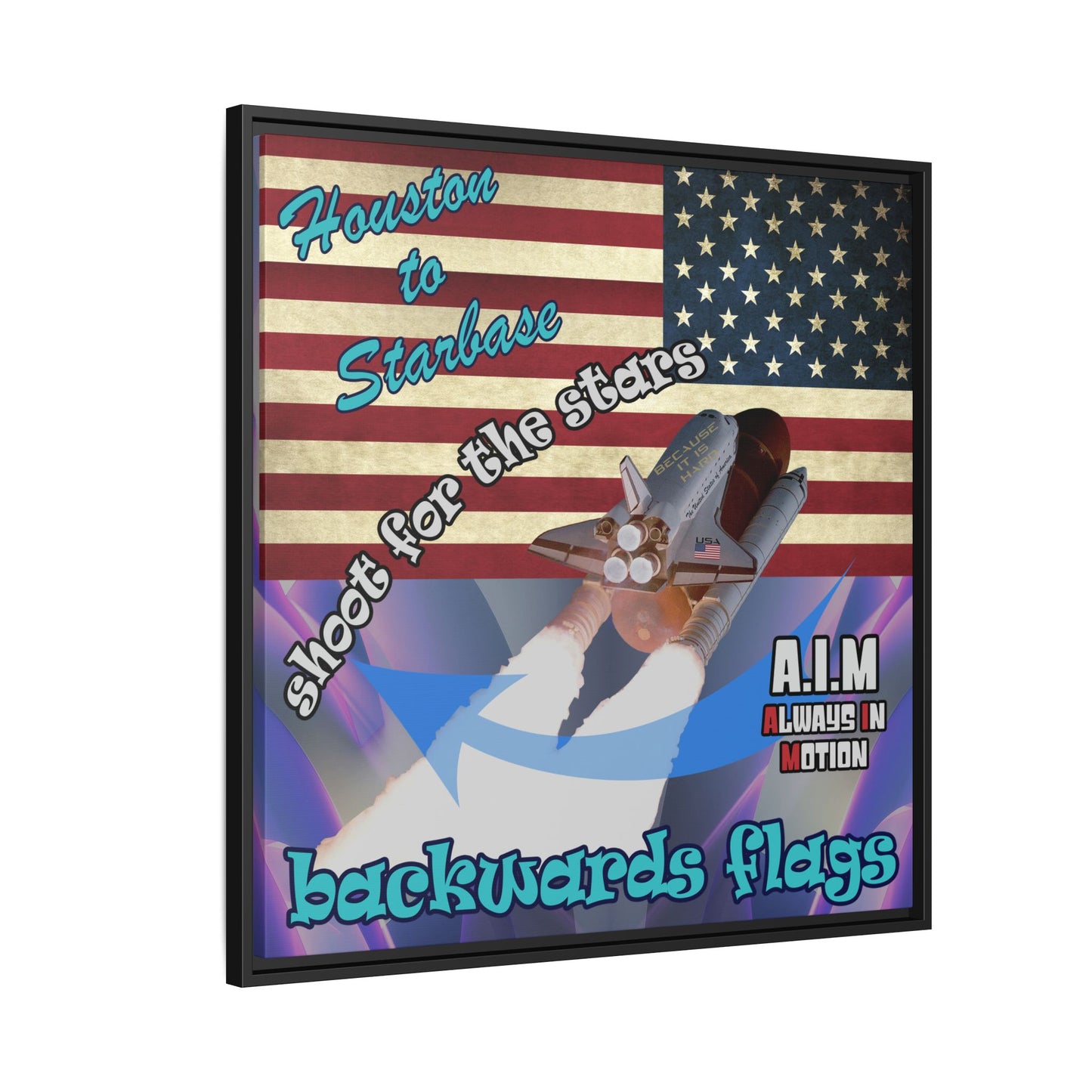 shoot for the stars - framed canvas art (grey-pink wave)