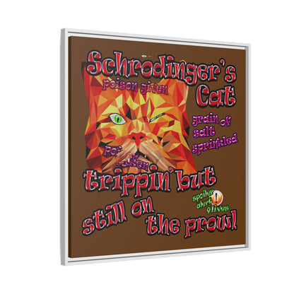 schrodinger's cat - framed canvas art (brown)