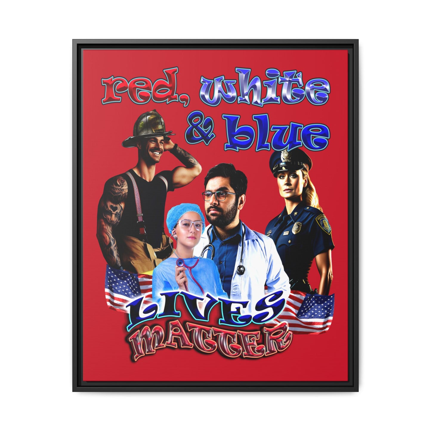 rw&b lives matter - framed canvas art (dark red)