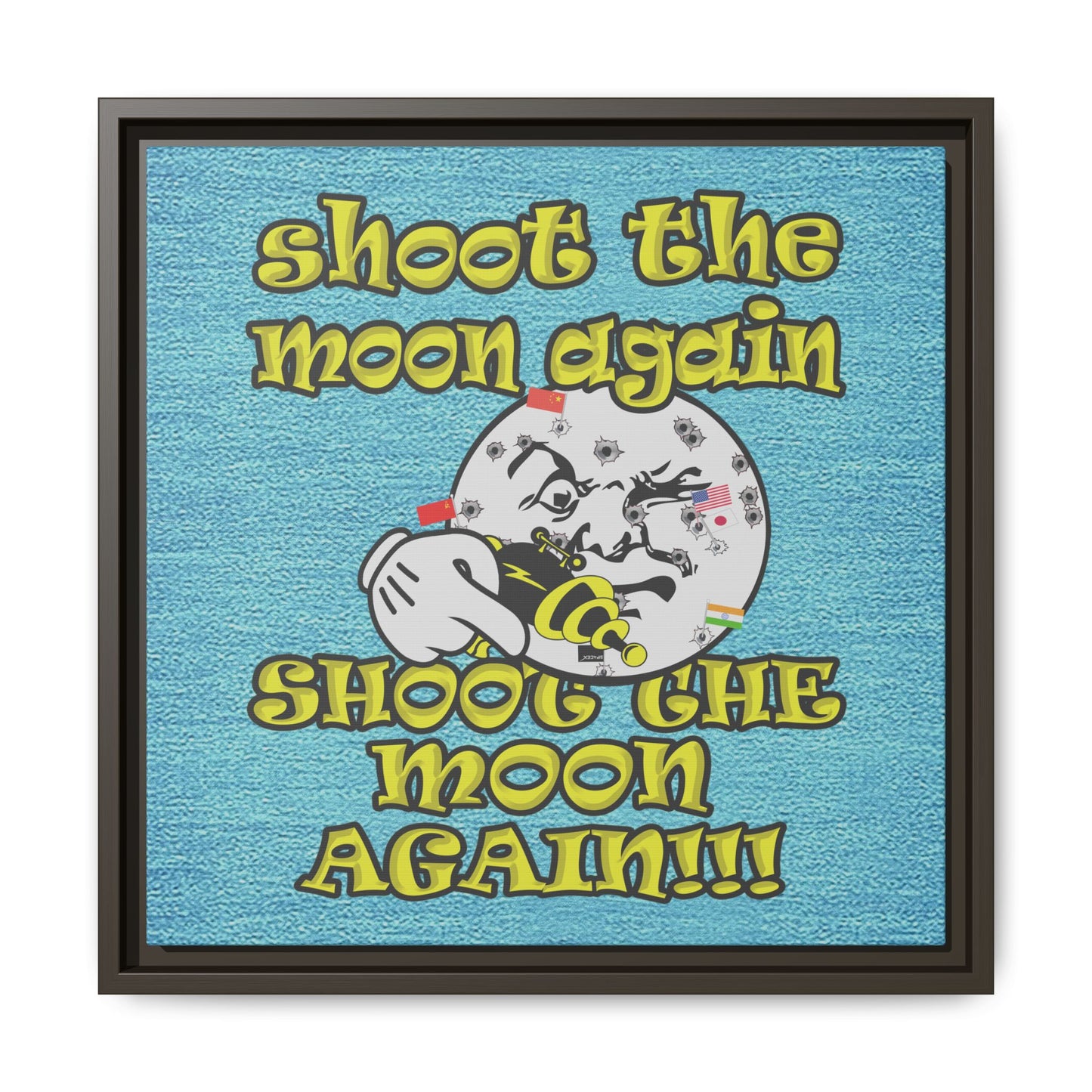 shoot the moon again - framed canvas art (faded blue)