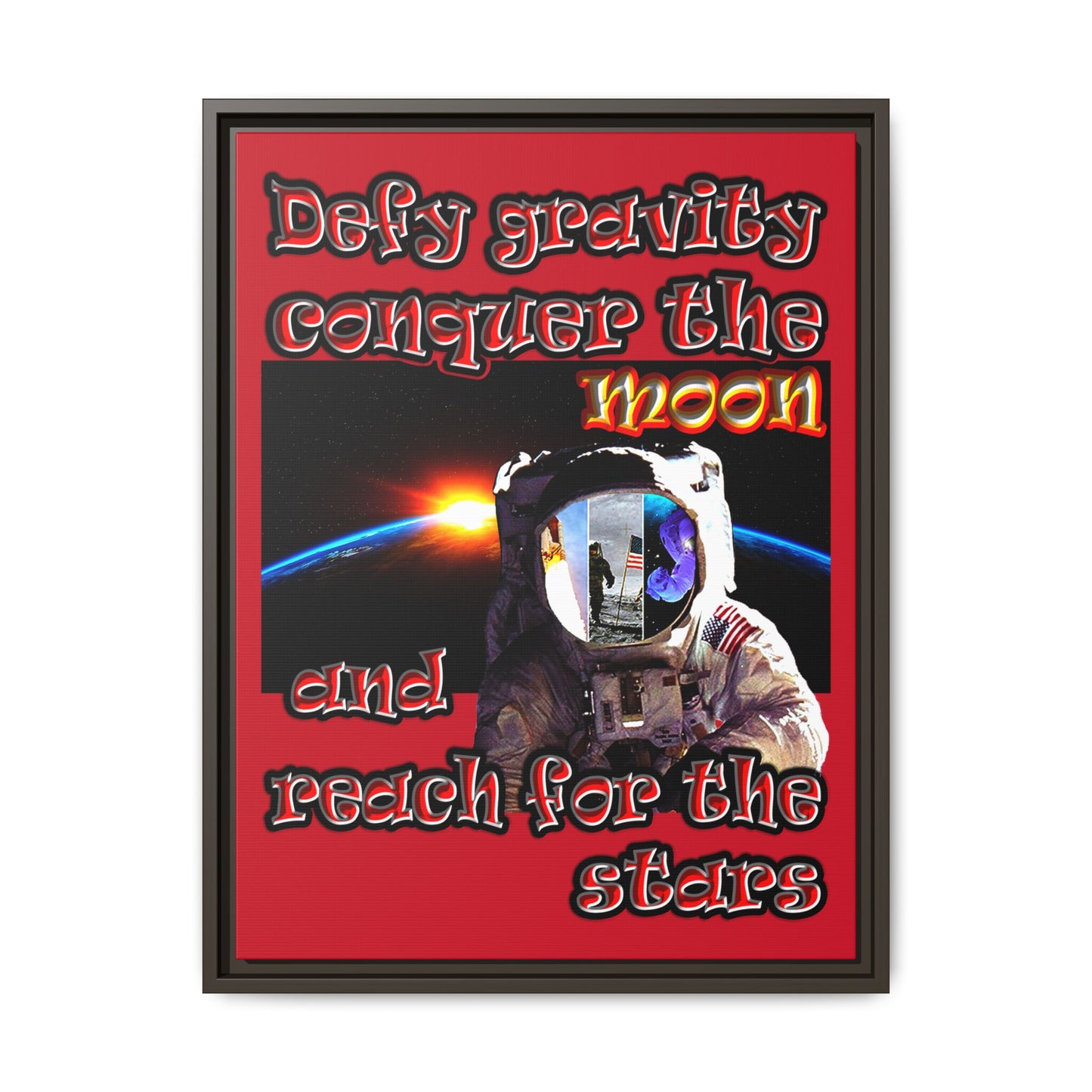 defy conquer reach - framed canvas art (dark red)