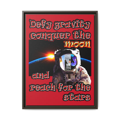 defy conquer reach - framed canvas art (dark red)