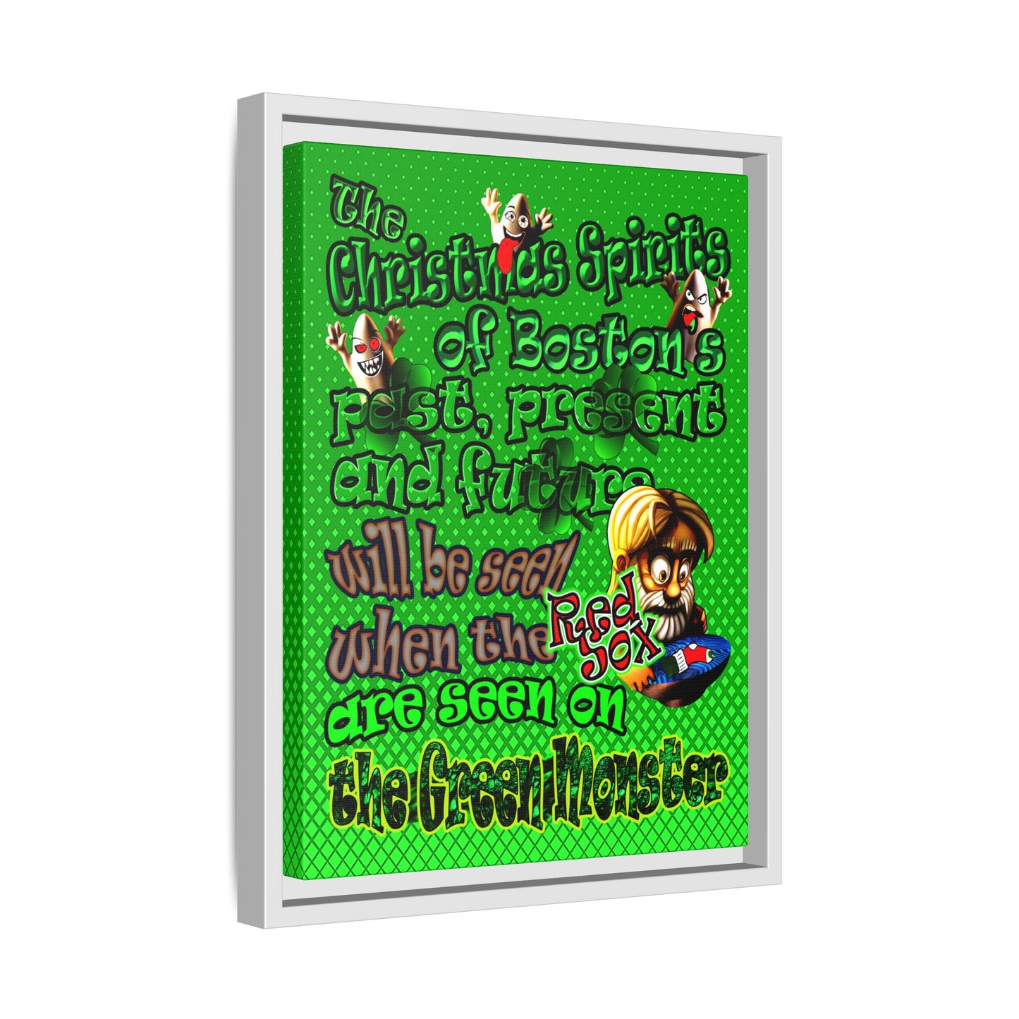 christmas spirits of boston - framed canvas art (logo green)
