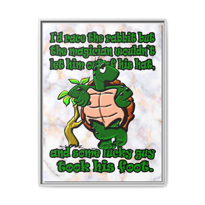 turtle race - framed canvas art (white marble)