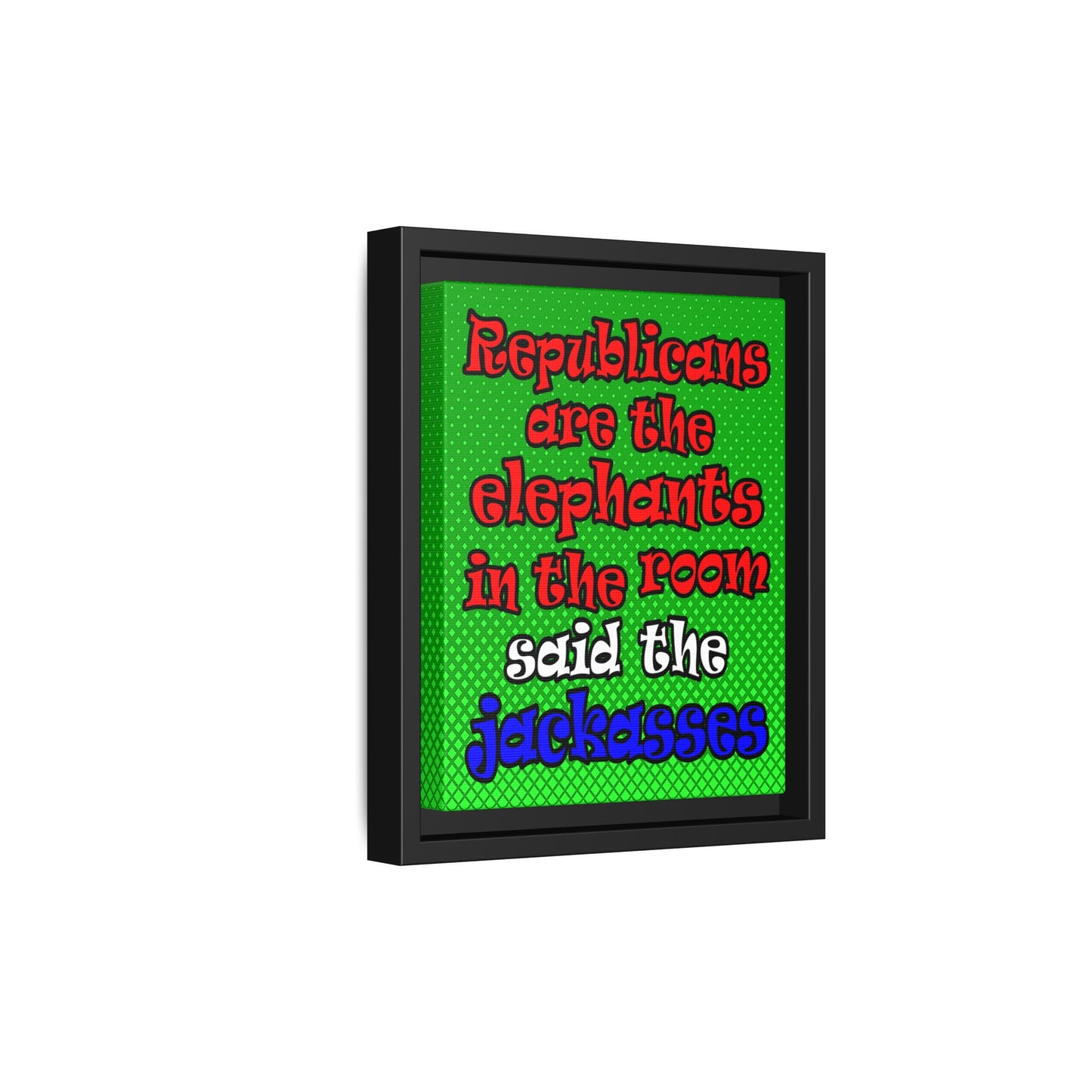 donkeys and elephants - framed canvas art (logo green)