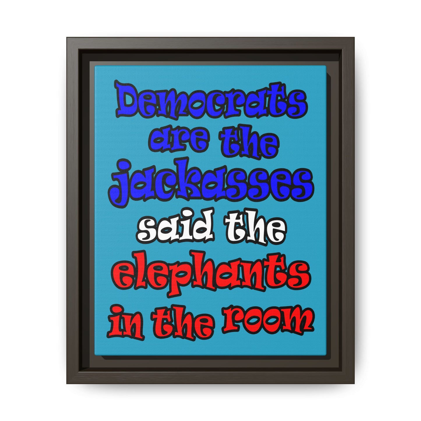 donkeys and elephants - framed canvas art (turquoise)