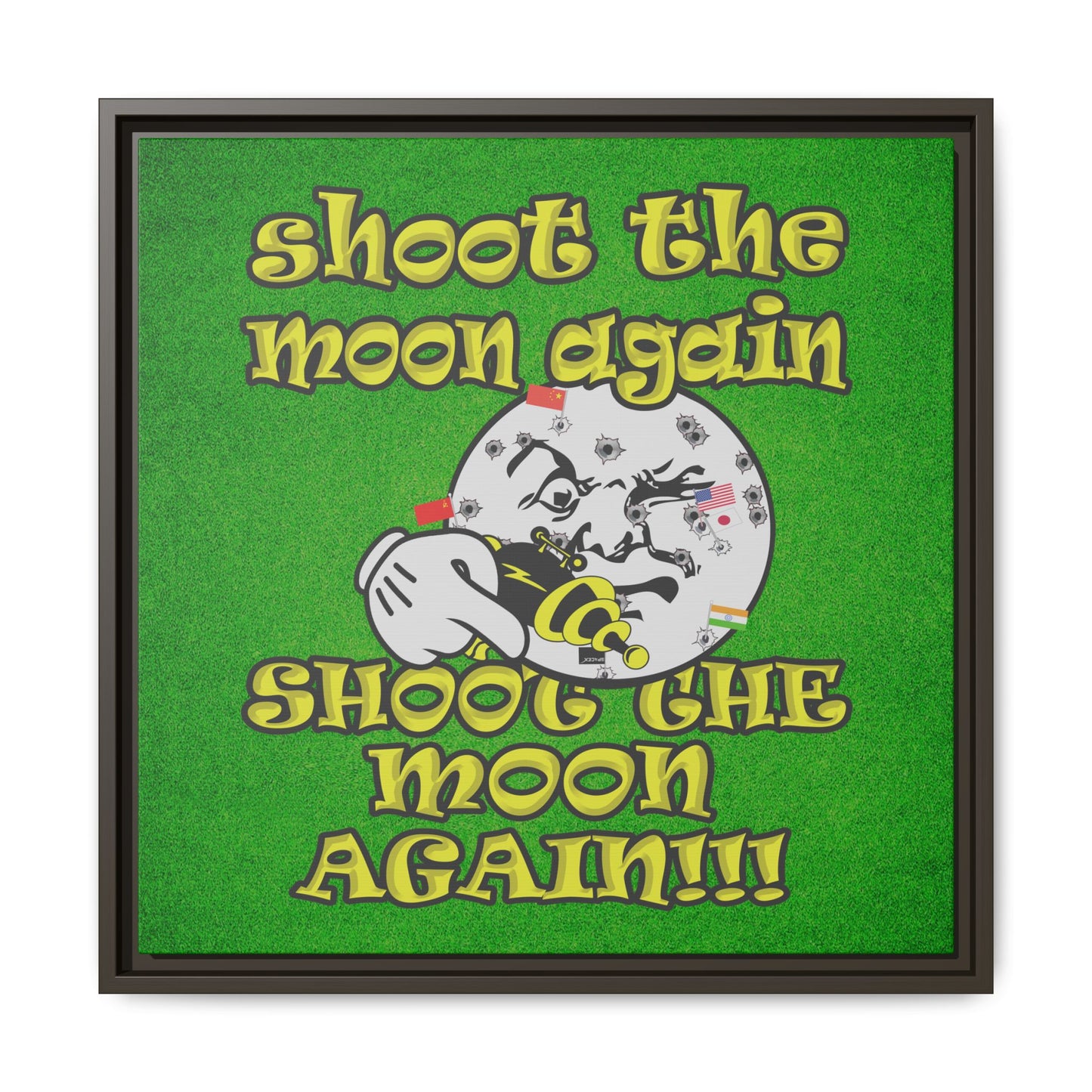 shoot the moon again - framed canvas art (green turf)