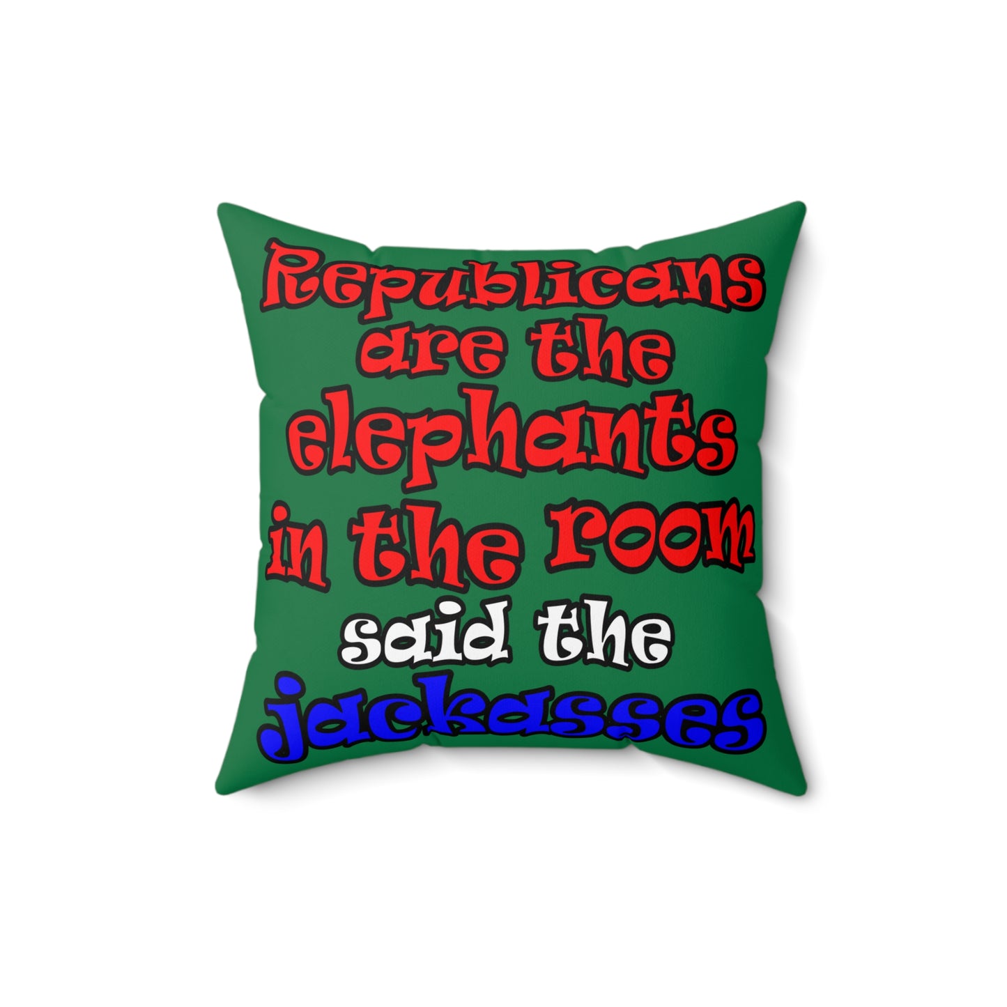 donkeys and elephants - Spun Polyester Square Pillow - (dark green)