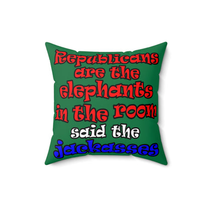 donkeys and elephants - Spun Polyester Square Pillow - (dark green)