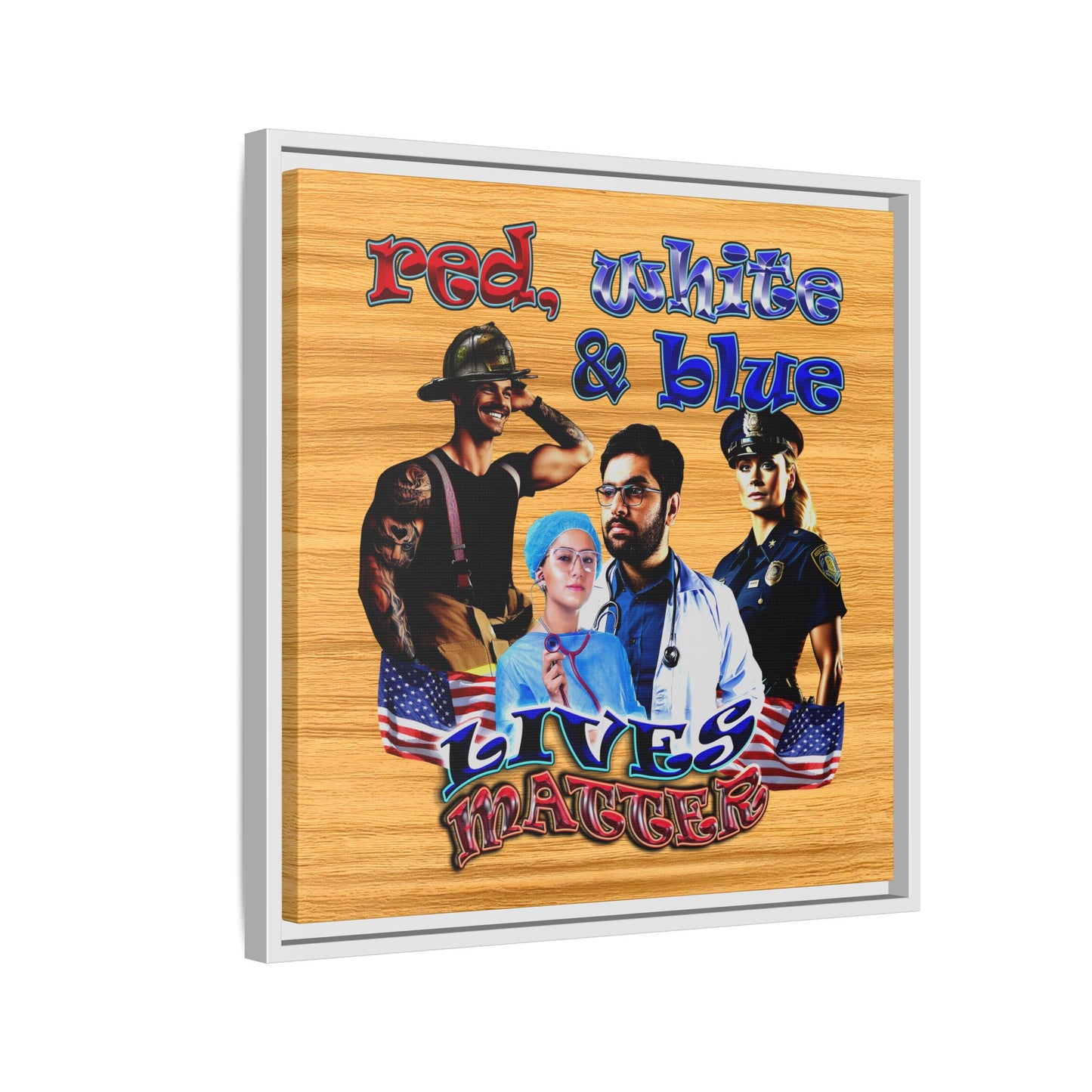 rw&b lives matter - framed canvas art (butterscotch wood finish)