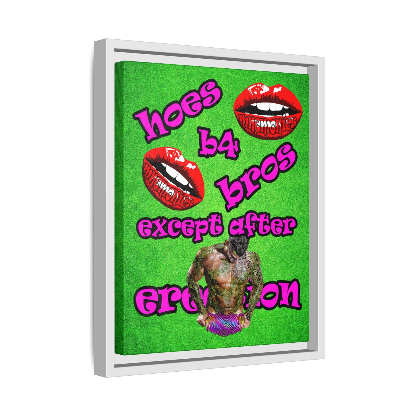 hoes b4 bros - framed canvas art (green turf)