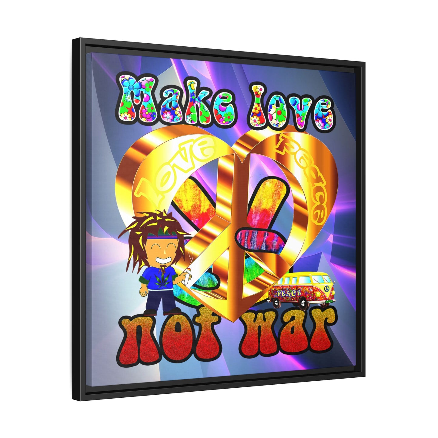 love peace - framed canvas art (grey-pink wave)