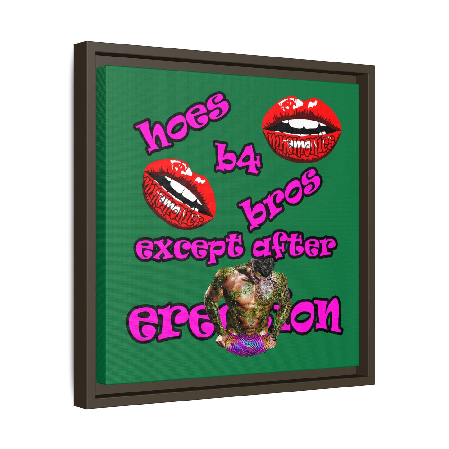 hoes b4 bros - framed canvas art (dark green)