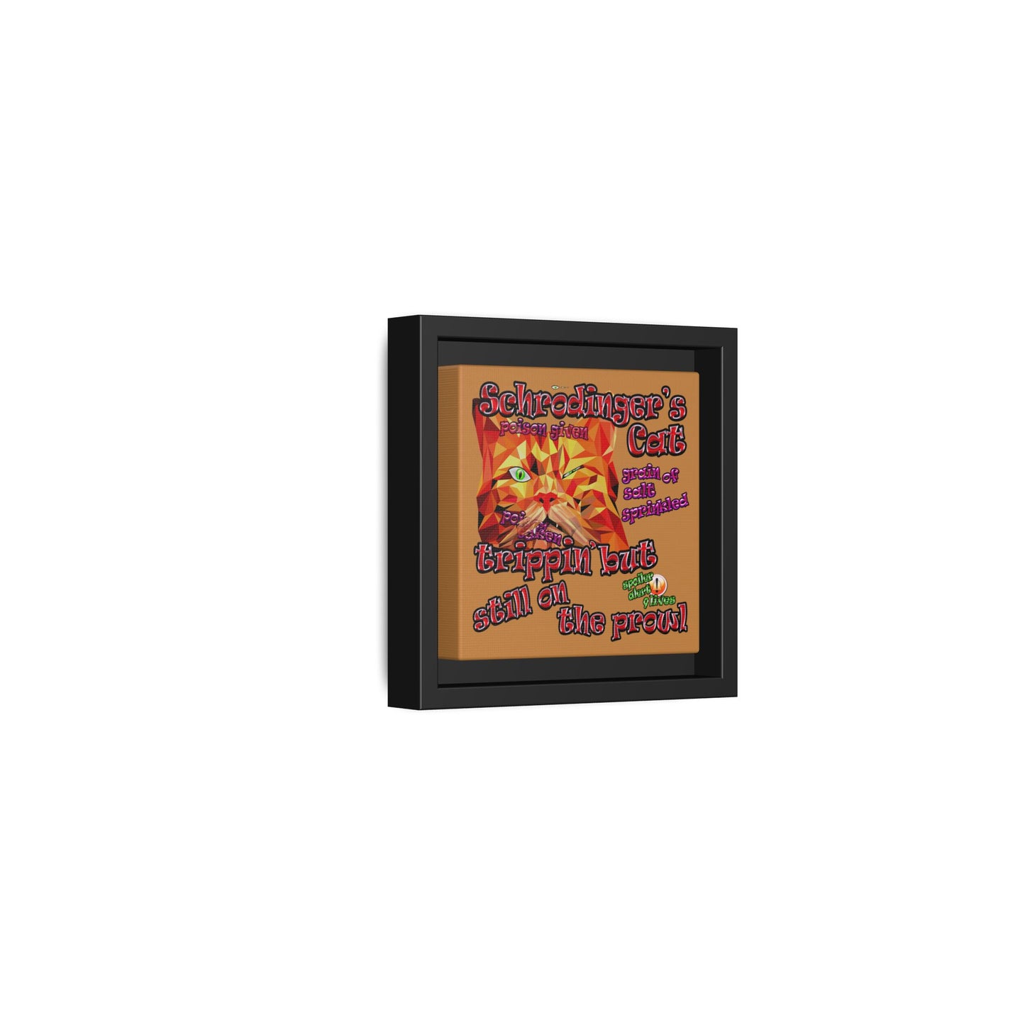 schrodinger's cat - framed canvas art (light brown)