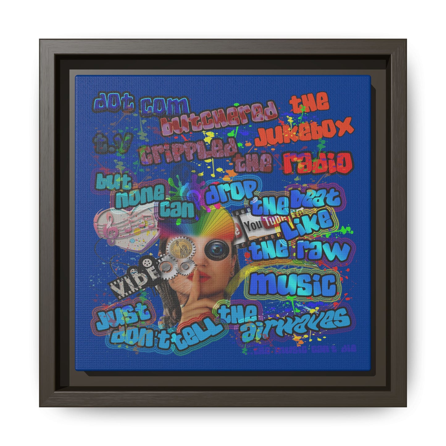 drop the beat - framed canvas art (dark blue)
