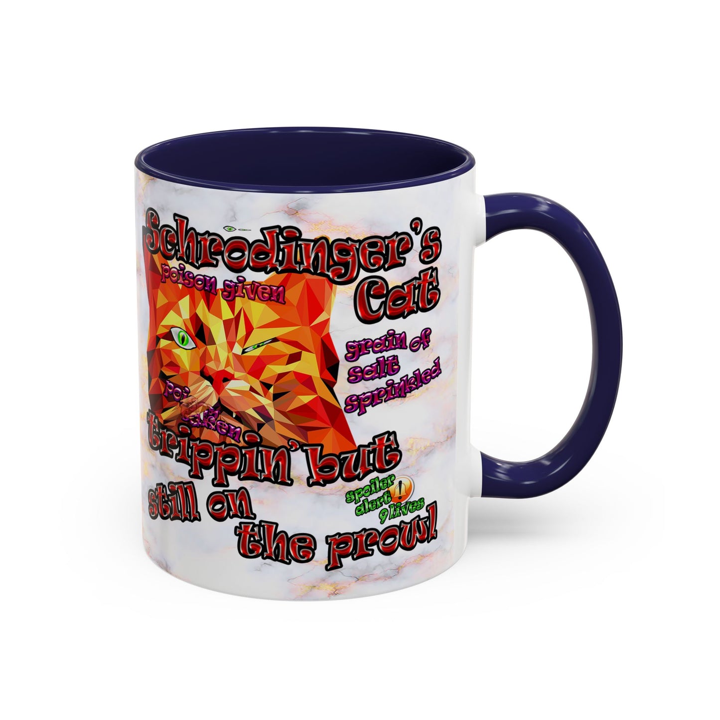 schrodinger's cat - Accent Mug (white marble)