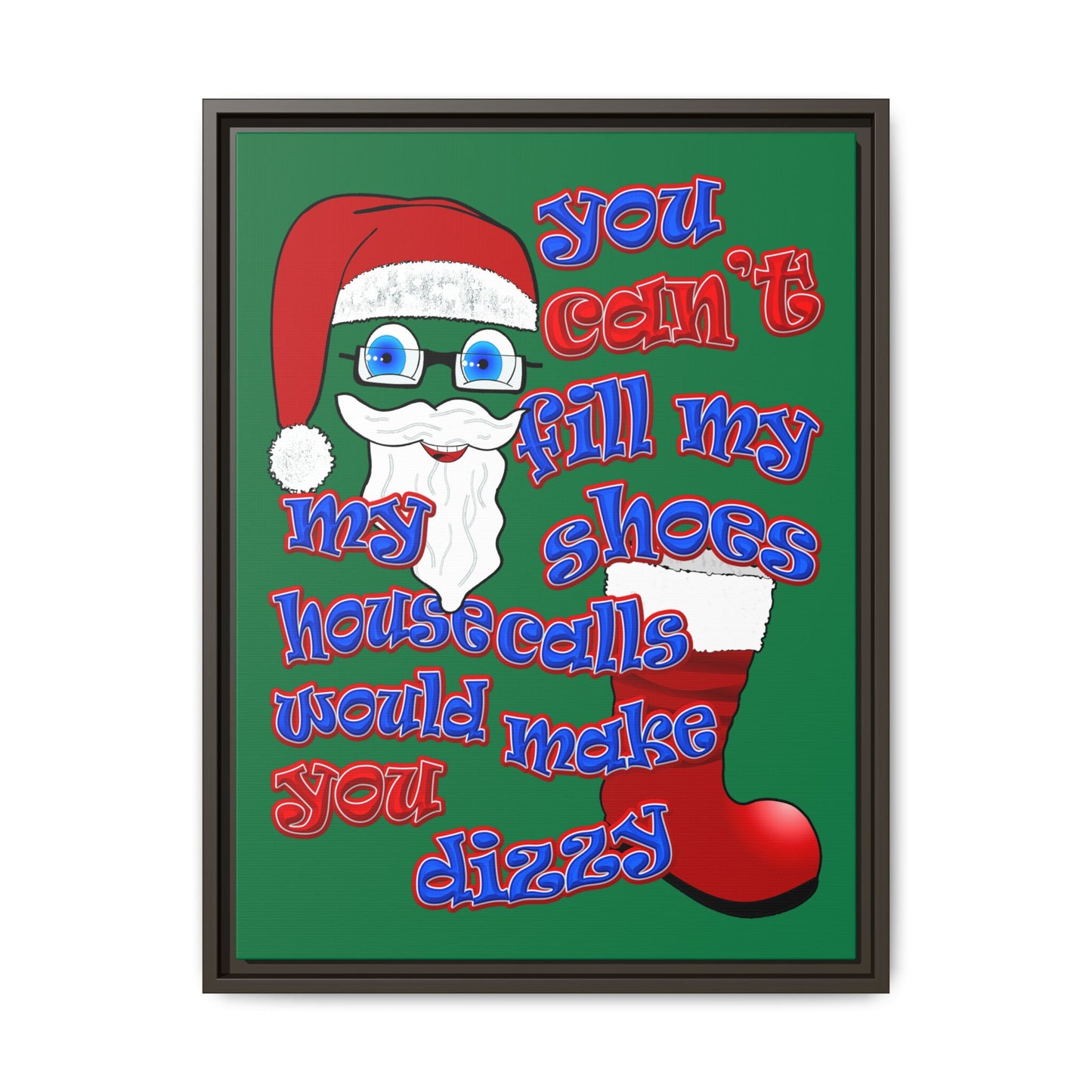 santa's shoes - framed canvas art (dark green)