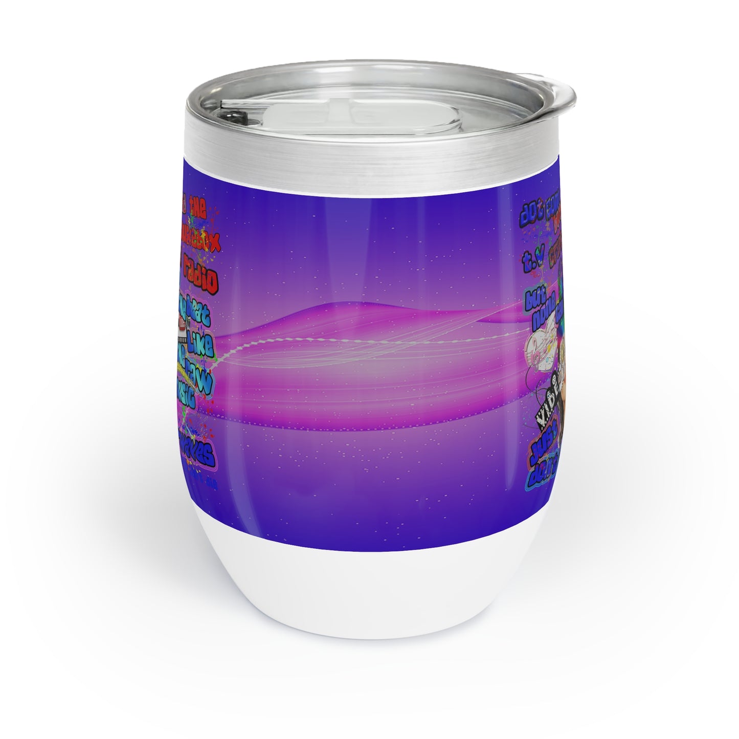 drop the beat - Chill Wine Tumbler  (purple-pink wave)