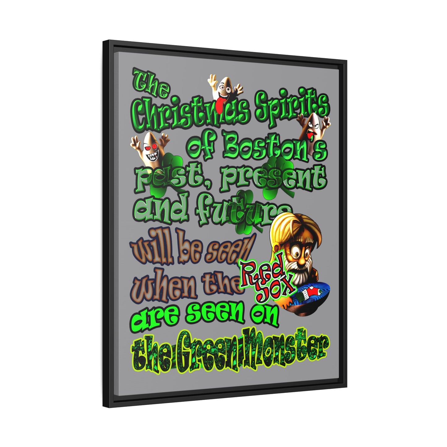 christmas spirits of boston - framed canvas art (grey)