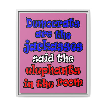 donkeys and elephants - framed canvas art (light pink)