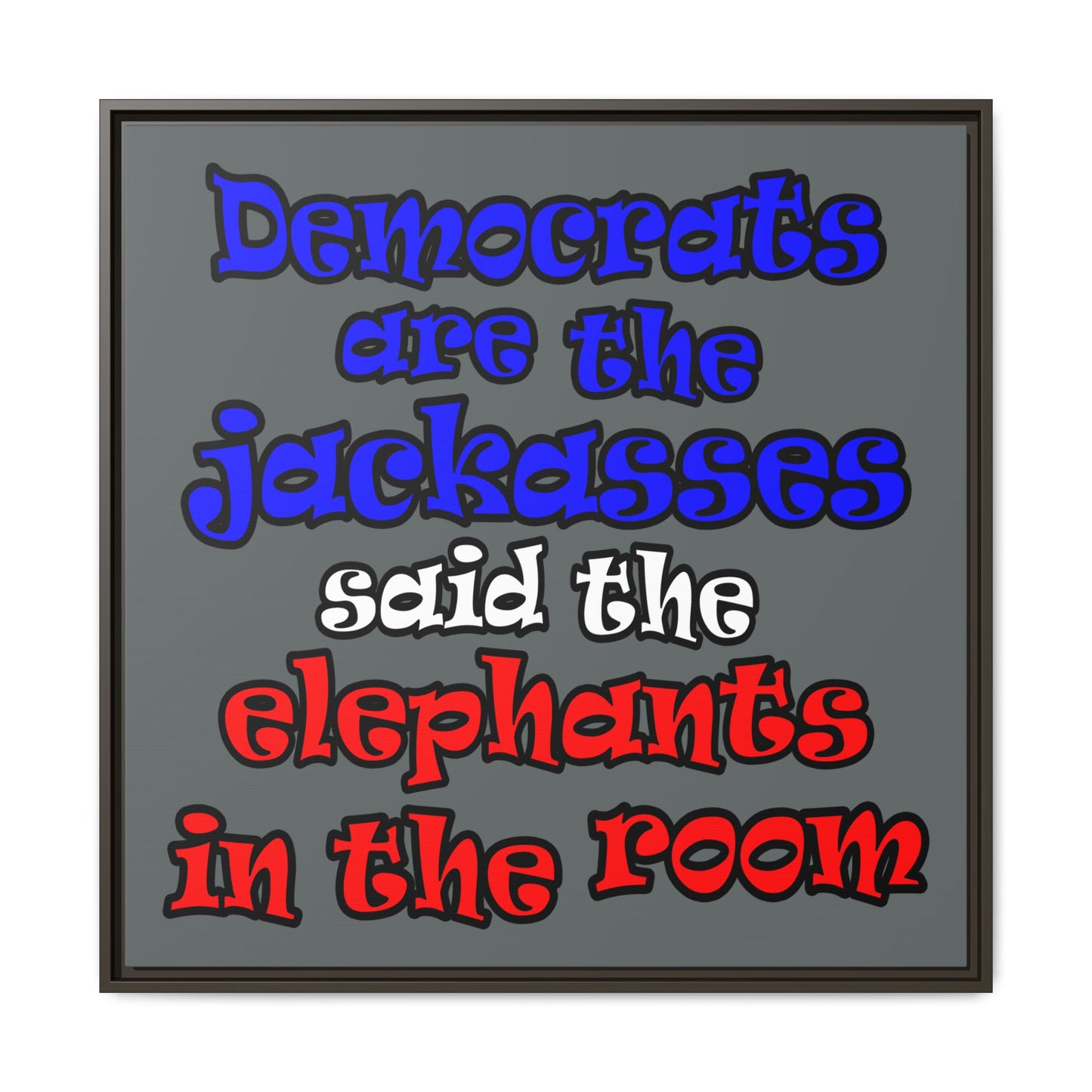donkeys and elephants - framed canvas art (dark grey)