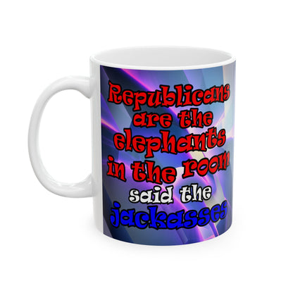donkeys and elephants - White Mug (grey-pink wave)