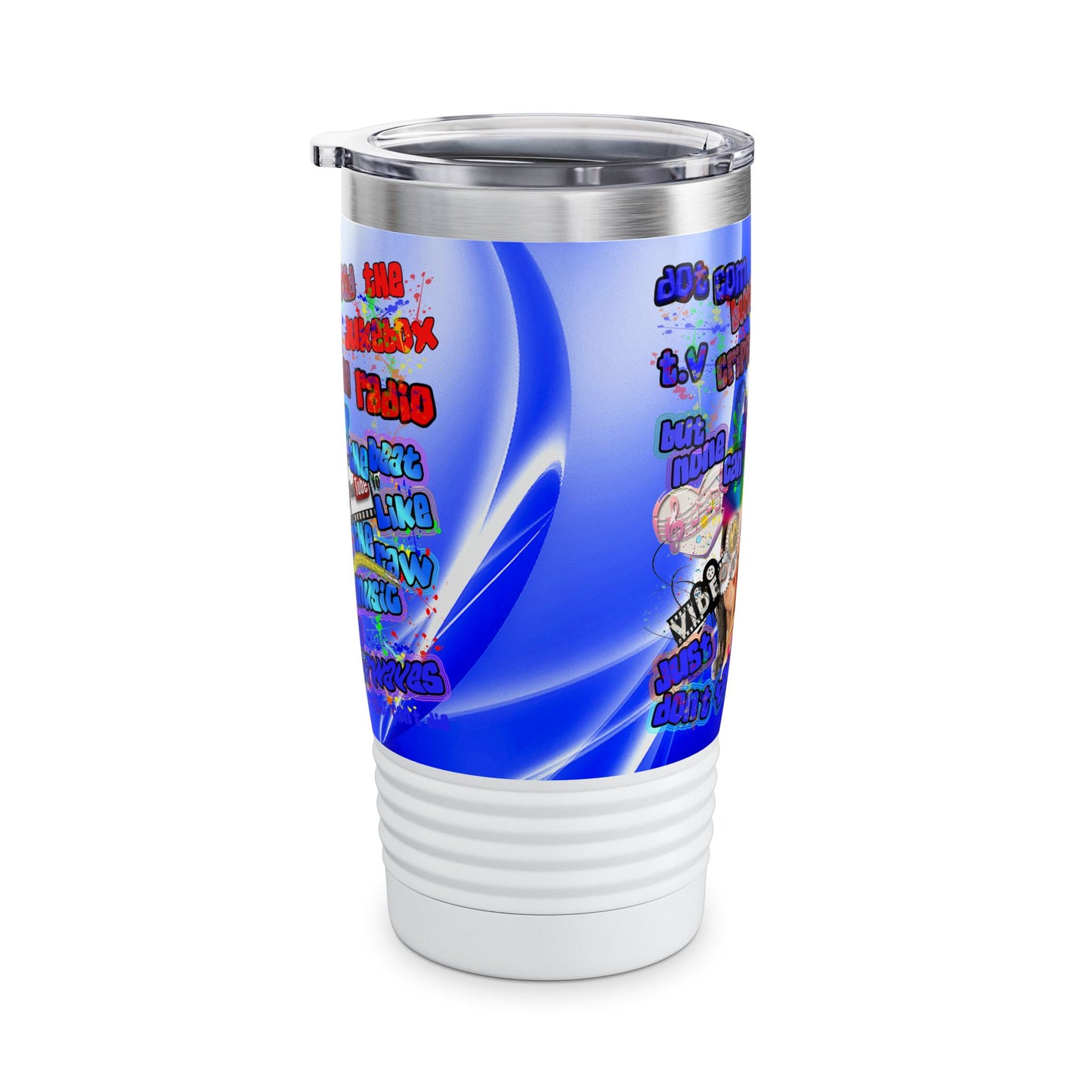 drop the beat - Ringneck Tumbler, 20oz  (blue-white wave)