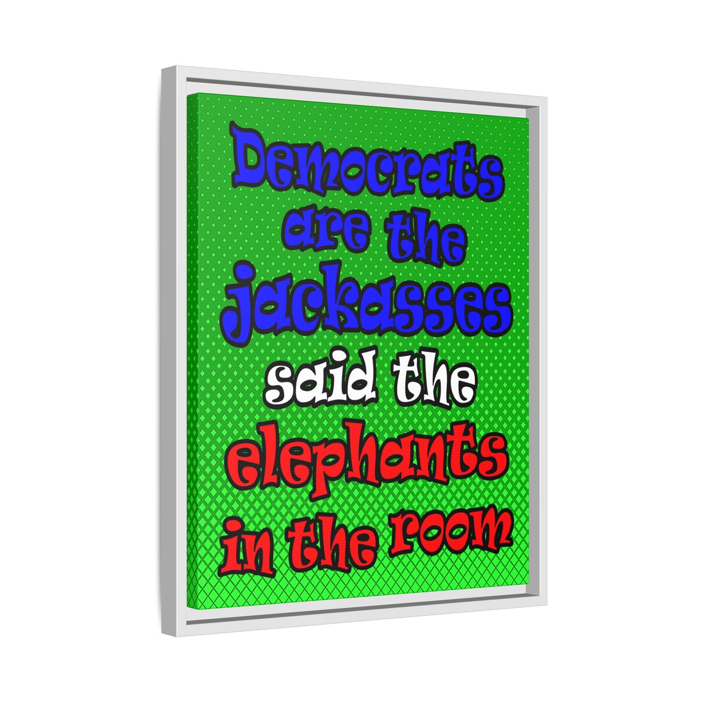 donkeys and elephants - framed canvas art (logo green)