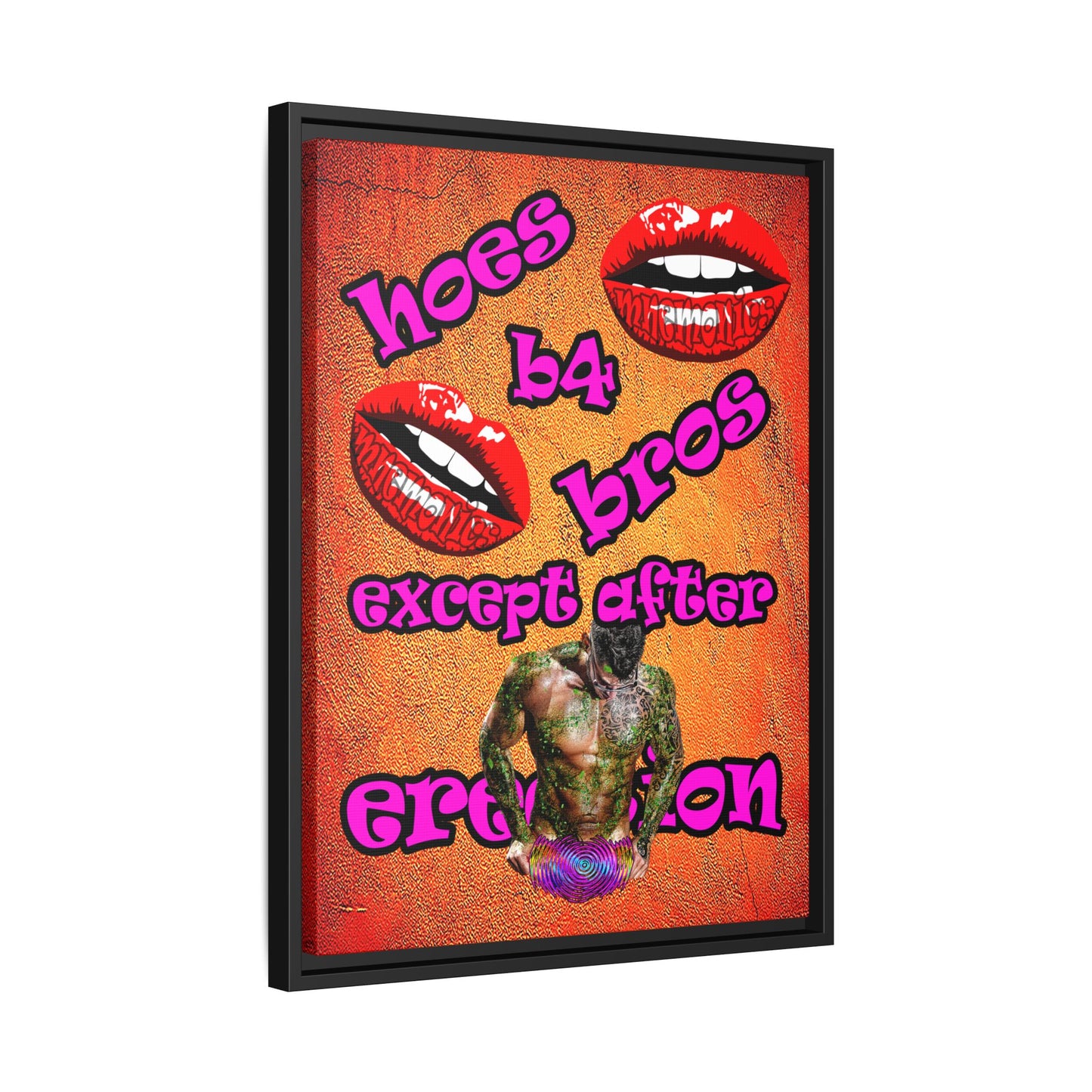 hoes b4 bros - framed canvas art (burnt orange)